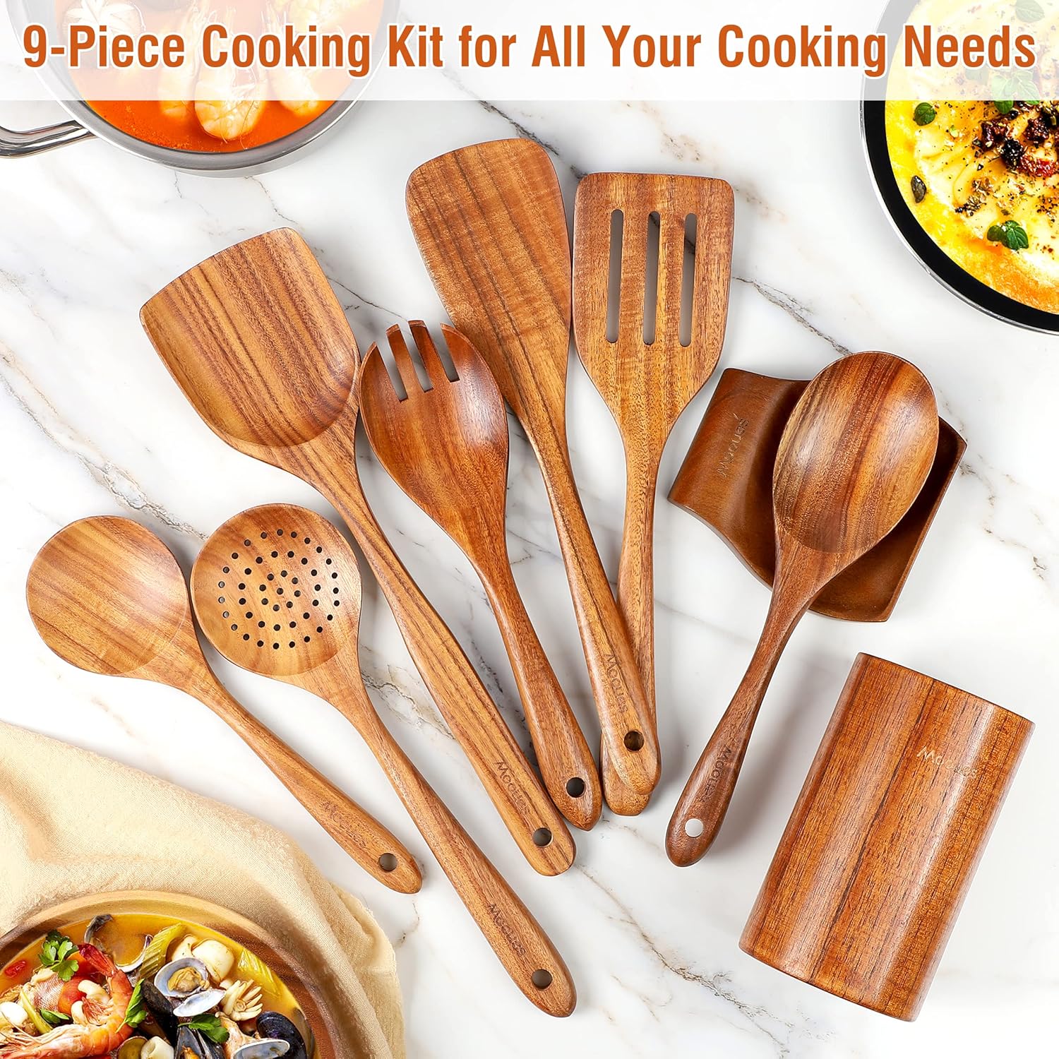 Thumbnail 6 de Mooues 9-Piece Teak Kitchen Utensil Set 🍽