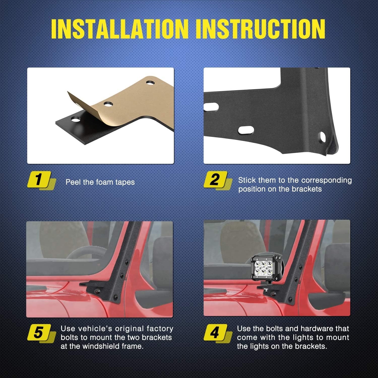 Thumbnail 6 de Nilight Upper Windshield Frame Bracket for Wrangler JK