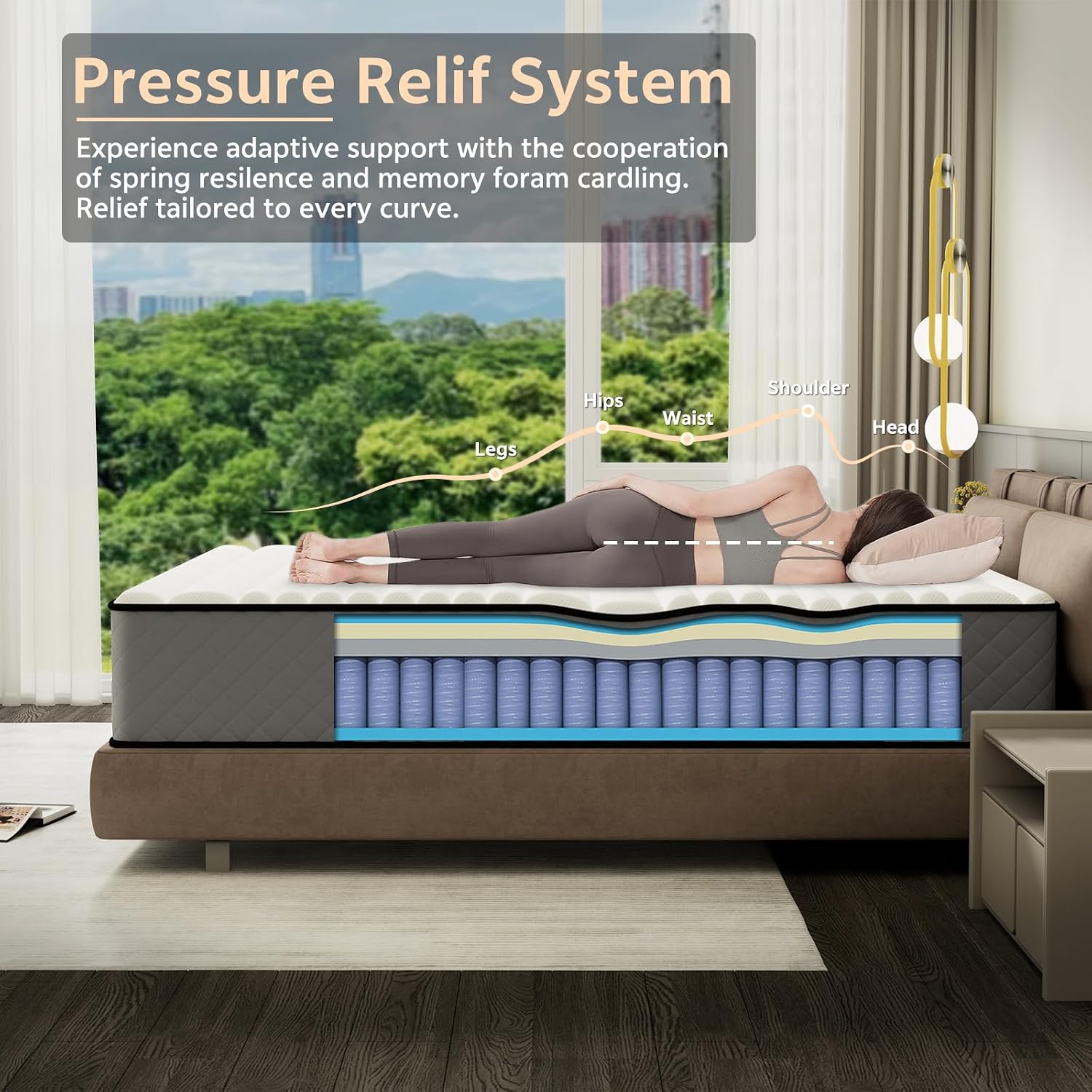 Detalle de Swbvs BG 12QU-CA Queen Hybrid Mattress, 12-Inch Memory Foam, Pillow Top