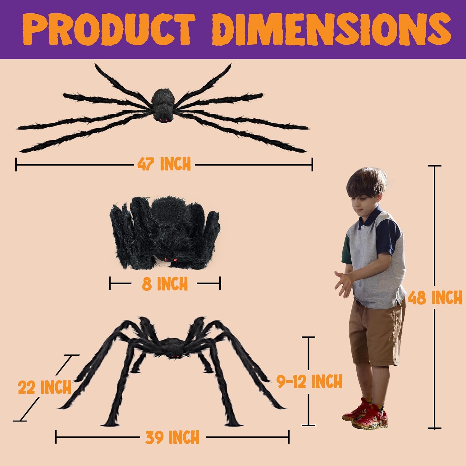 Detalle 2 de JOYIN 13623 Halloween Spider Decorations, 2-Pack, 47-Inch with Adjustable Legs