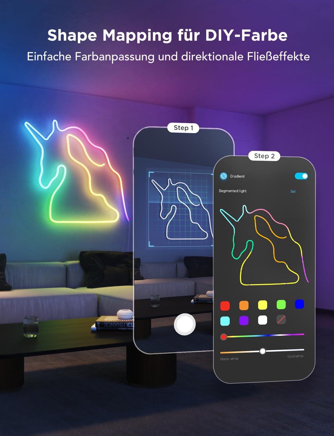 Detalle de Govee Neon Rope Light 2 – RGBIC Neon LED Strip 5 m mit Shape Mapping, kompatibel mit Matter, Alexa & Google Assistant