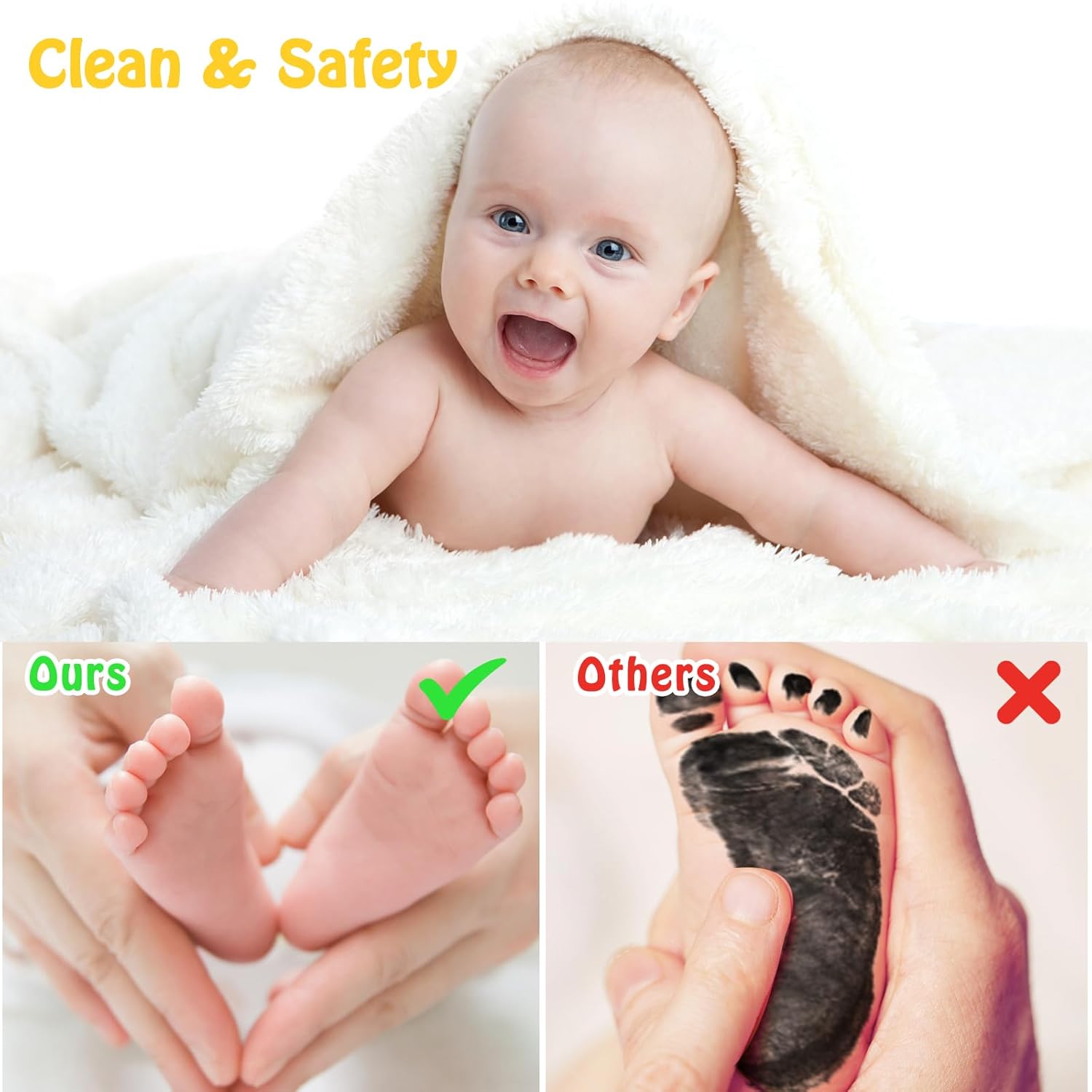 Detalle de Nabance Baby-Fußabdruck-Set mit 6 Stempelkissen & 12 Abdruckkarten (0–6 Monate) – Hand- und Pfotenabdruck