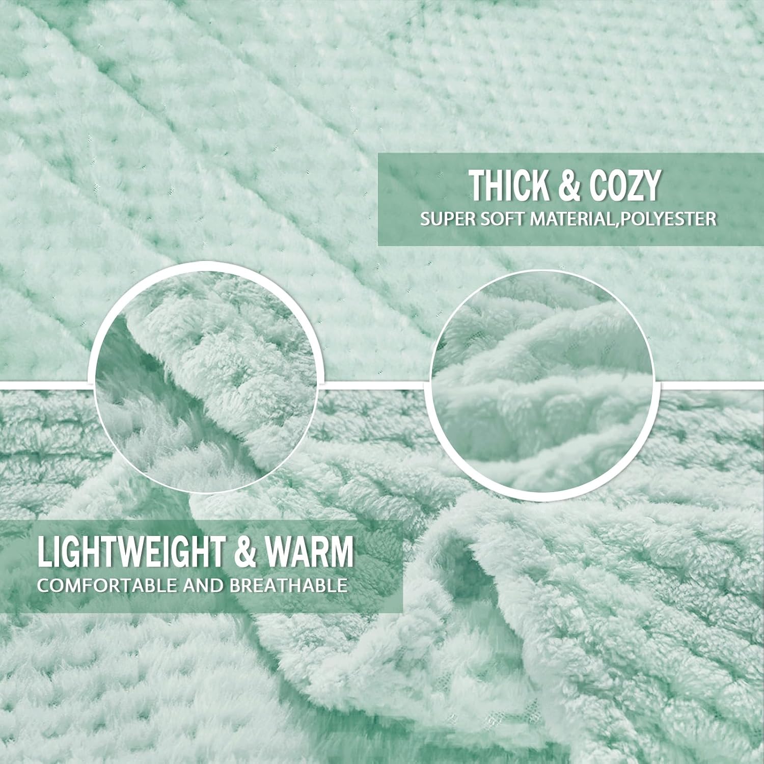 Thumbnail 5 de Exclusivo Mezcla King Size fleece bed blanket (230x265 cm) in mint green with waffle texture