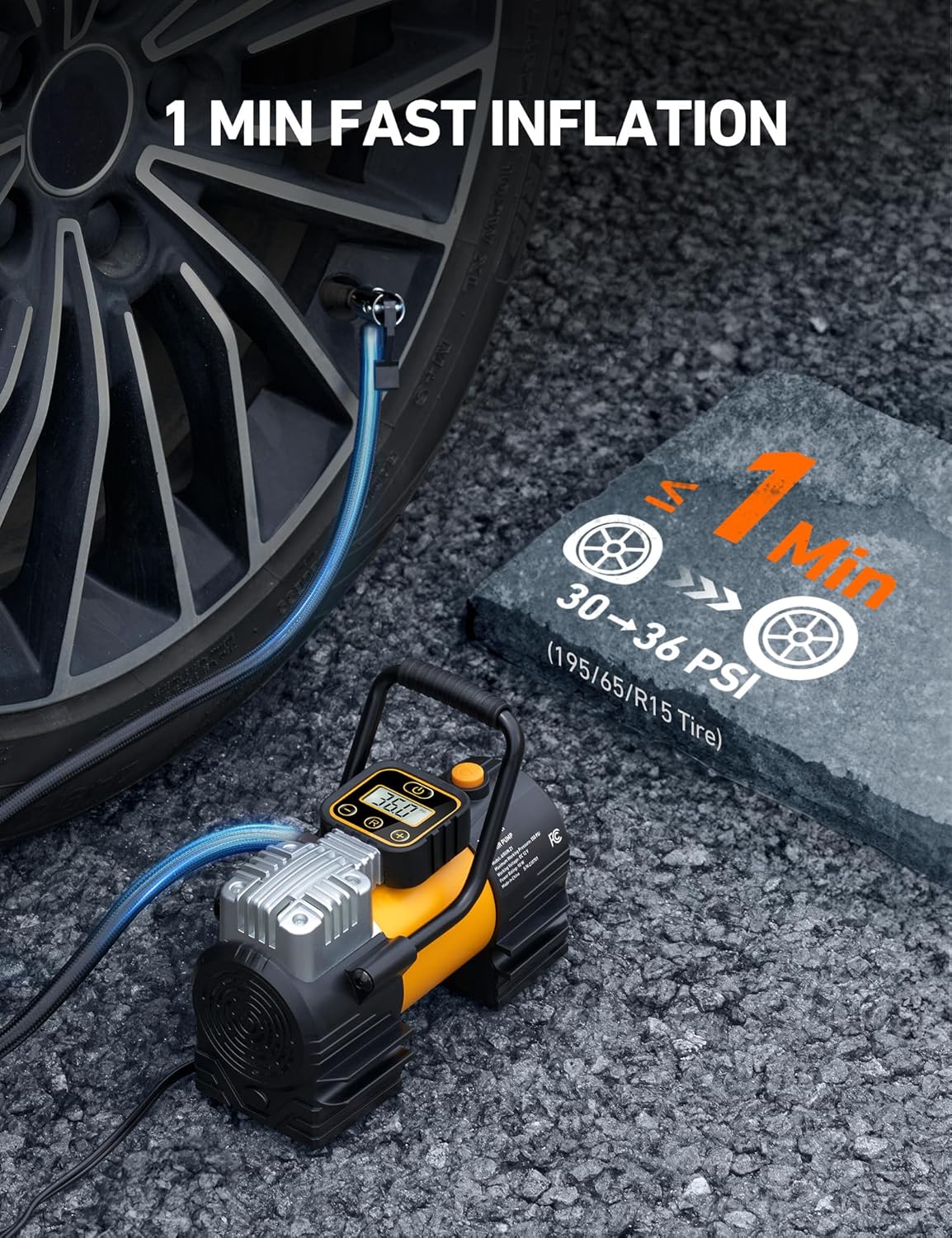 Detalle de AstroAI Tire Inflator 150 PSI portable pump