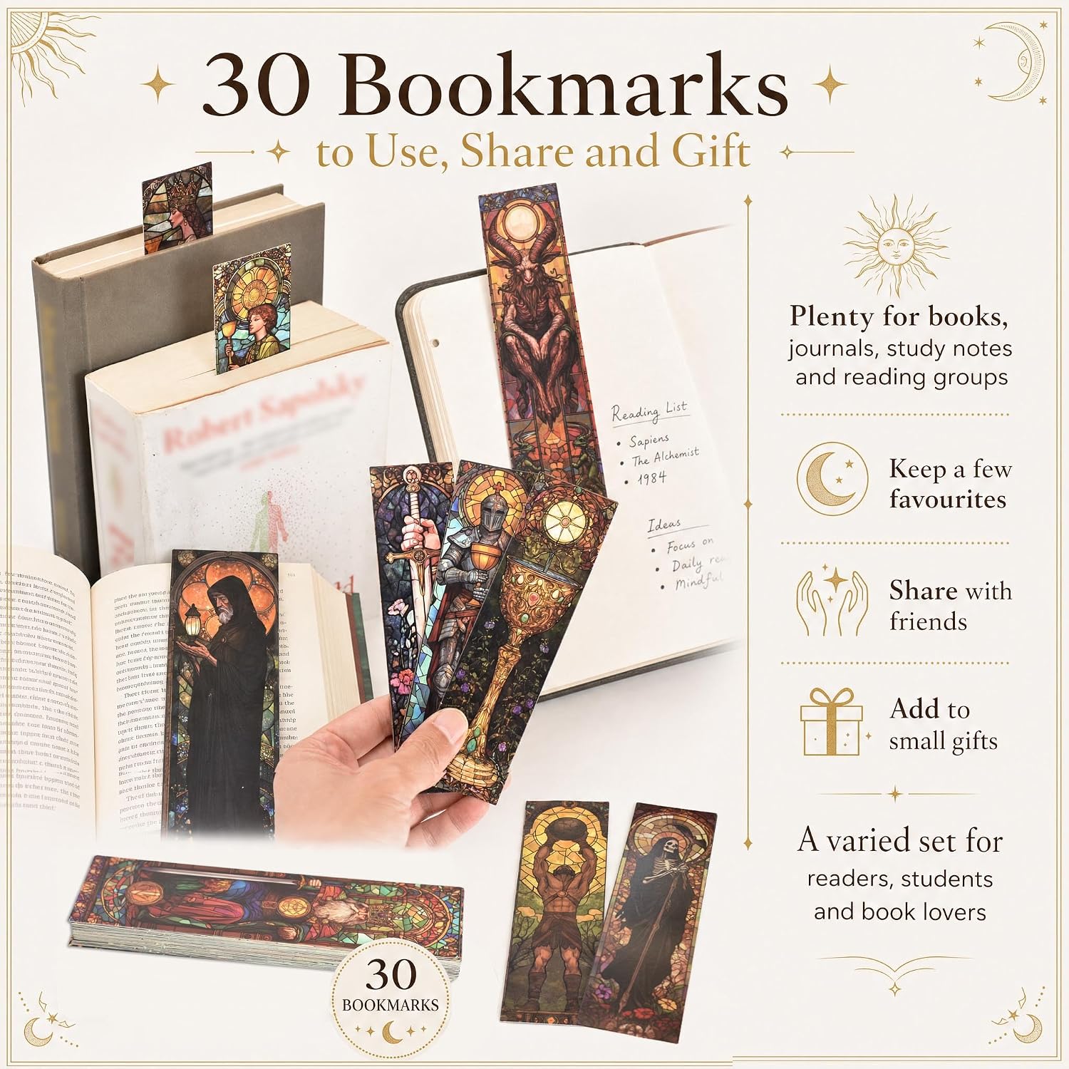 Thumbnail 6 de YIMINGOUFEI BM2025 – 30 bokmärken med tarotmotiv i glasmosaikstil