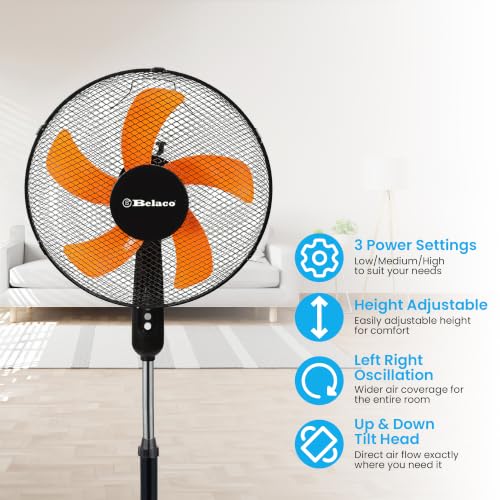 Thumbnail 1 de Belaco 16" Pedestal Fan BSF-40R1 — Oscillating, Height-Adjustable, Orange
