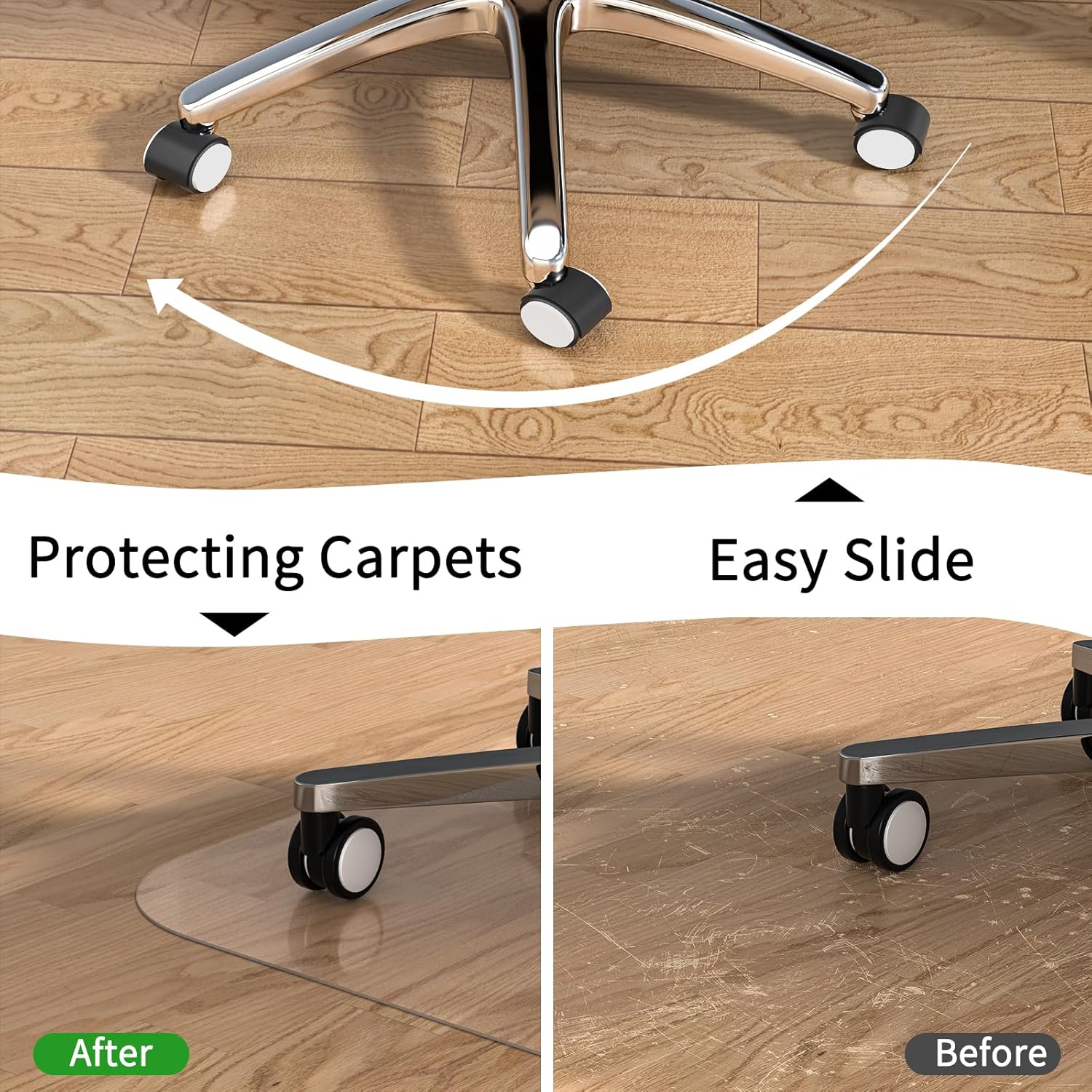 Detalle de WASJOYE Office Chair Mat 75x120cm for Hard Floors – Clear PVC Floor Protector
