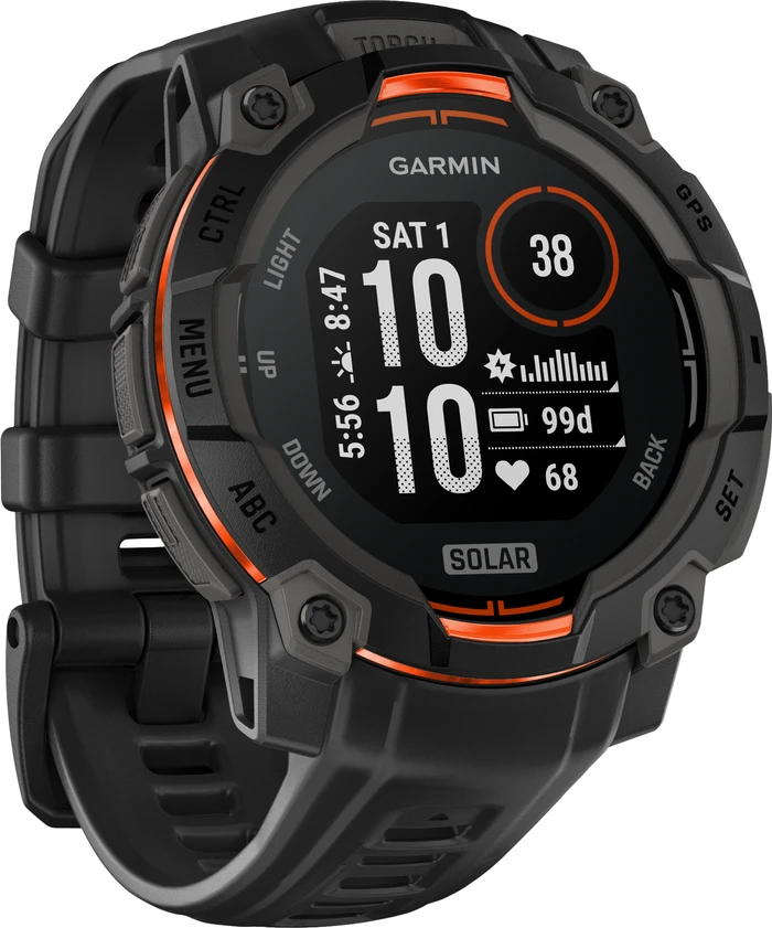 Detalle de Garmin Instinct 3 Solar Schwarz 45 mm – robuste Solar-Smartwatch mit AMOLED-Display