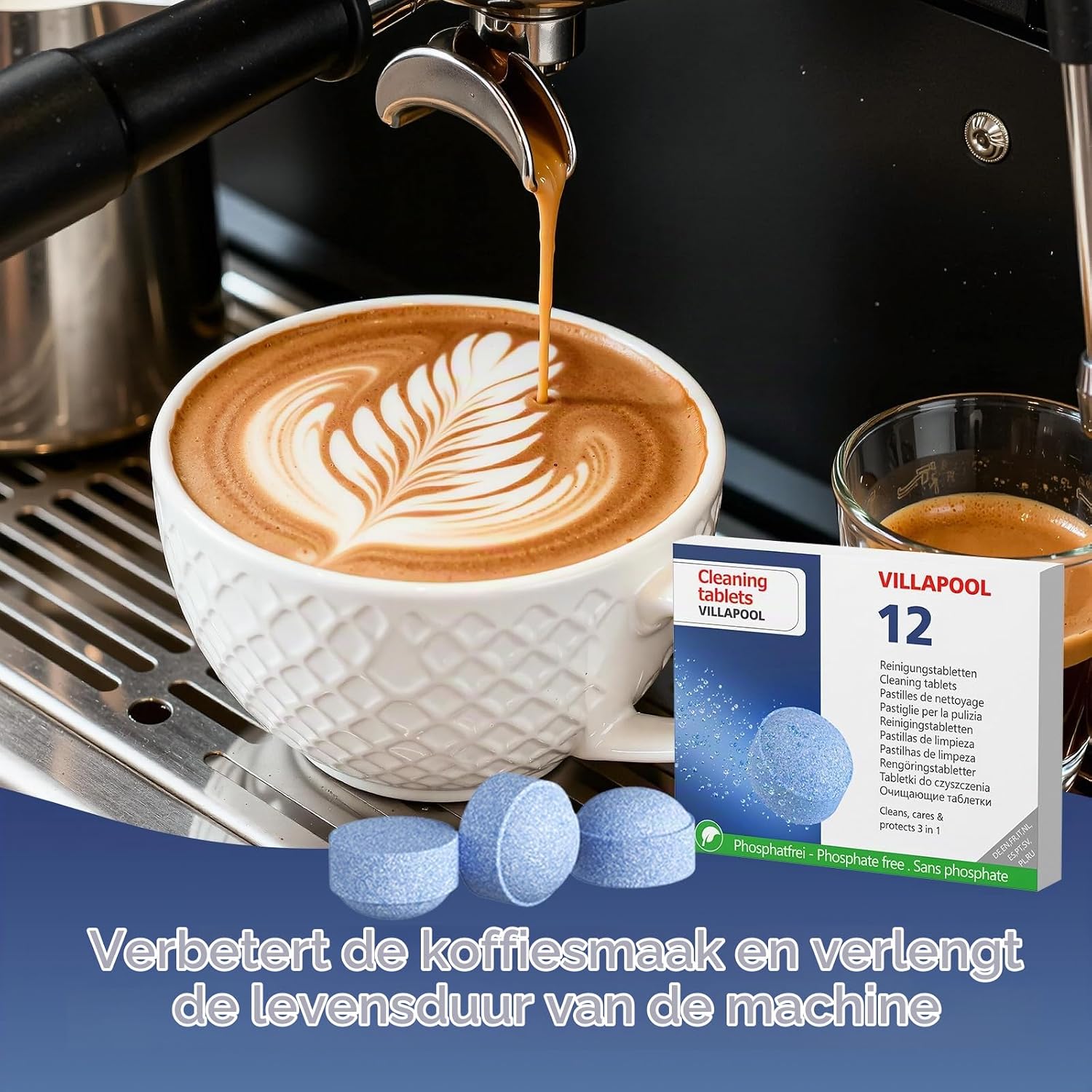 Detalle de VILLAPOOL CL-118 reinigingstabletten, 12 stuks met 3-fasenreiniging