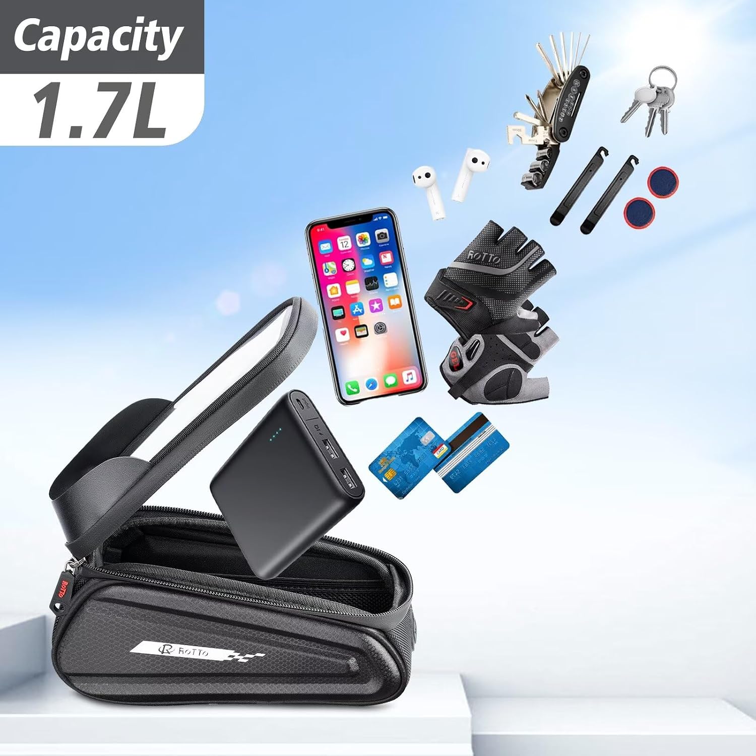 Thumbnail 3 de ROTTO Rahmentasche Oberrohrtasche – Hartschale für Smartphone bis 7 Zoll mit 1,7 L Fassungsvermögen