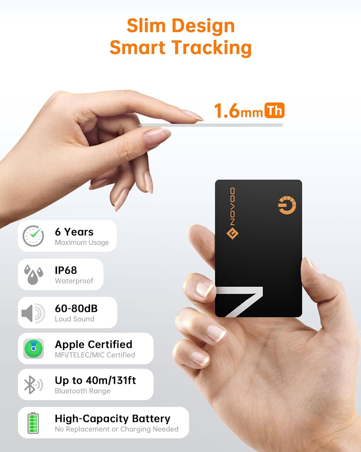 Detalle 2 de NOVOO Slim SmartCard Wallet Tracker 6-Year Battery