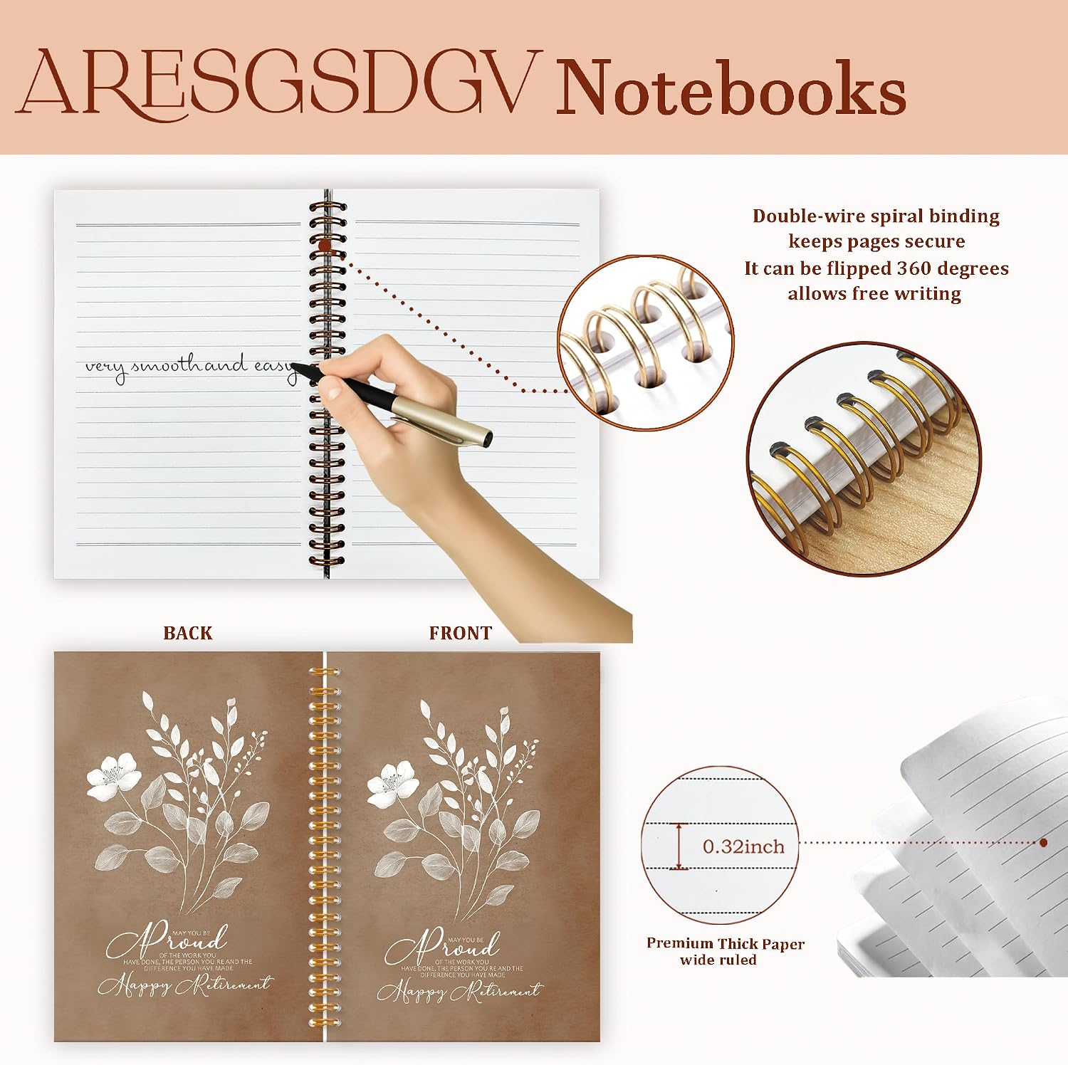 Detalle de ARESGSDGV Happy Retirement Journal, 160 Pages, Hardcover with Perforated Pages