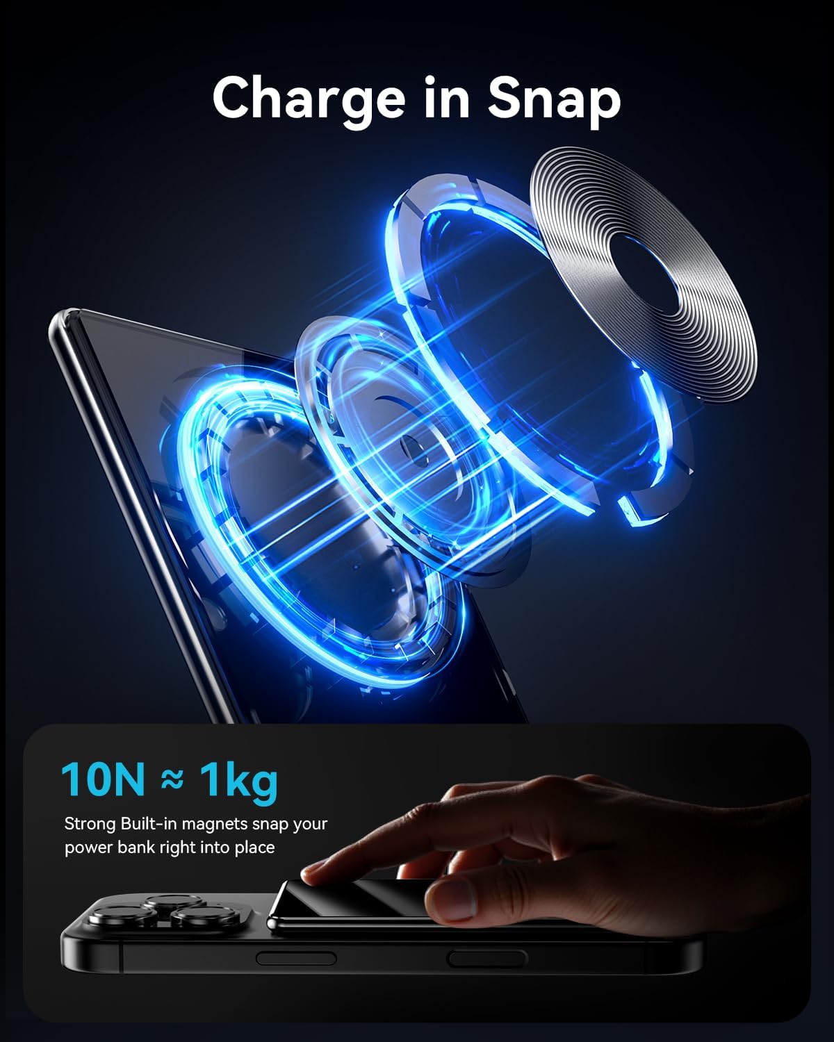 Thumbnail 1 de Kuulaa MagSafe Power Bank Ultra-Slim 5000mAh (Magnetic Wireless Charger) – Mirror Black