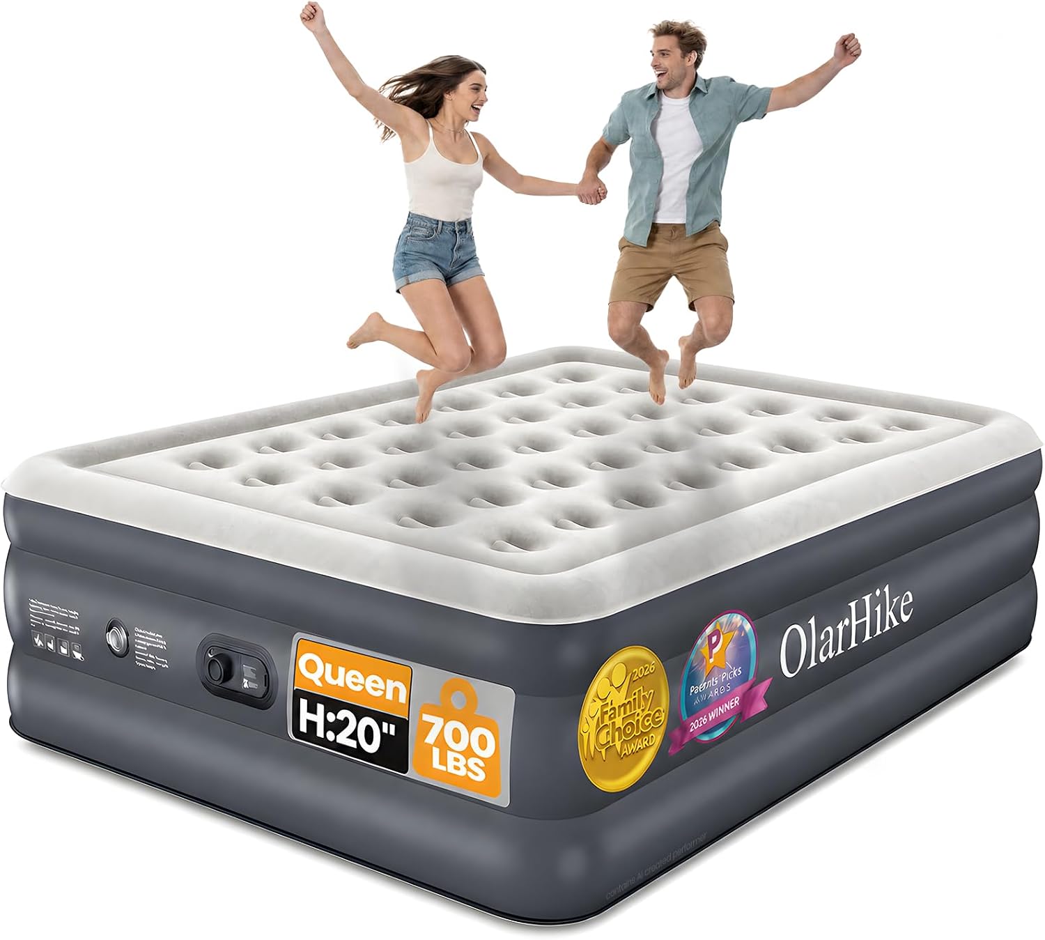 Detalle de OlarHike AMH3 Queen Air Mattress with Built-In Pump, 20-Inch Height