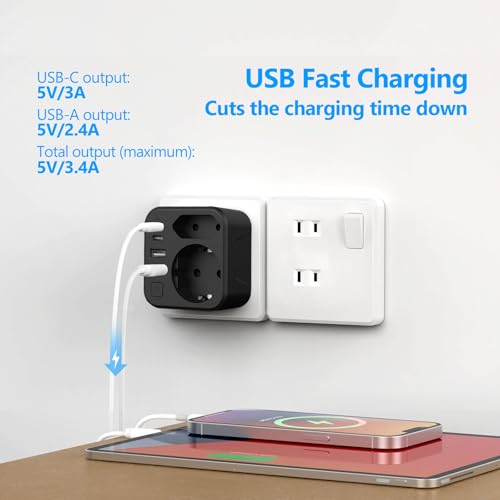 Detalle de Adaptador de Enchufe JSVER para Japón: Cargador de Viaje 6 en 1 con 2 USB-C y 2 USB-A