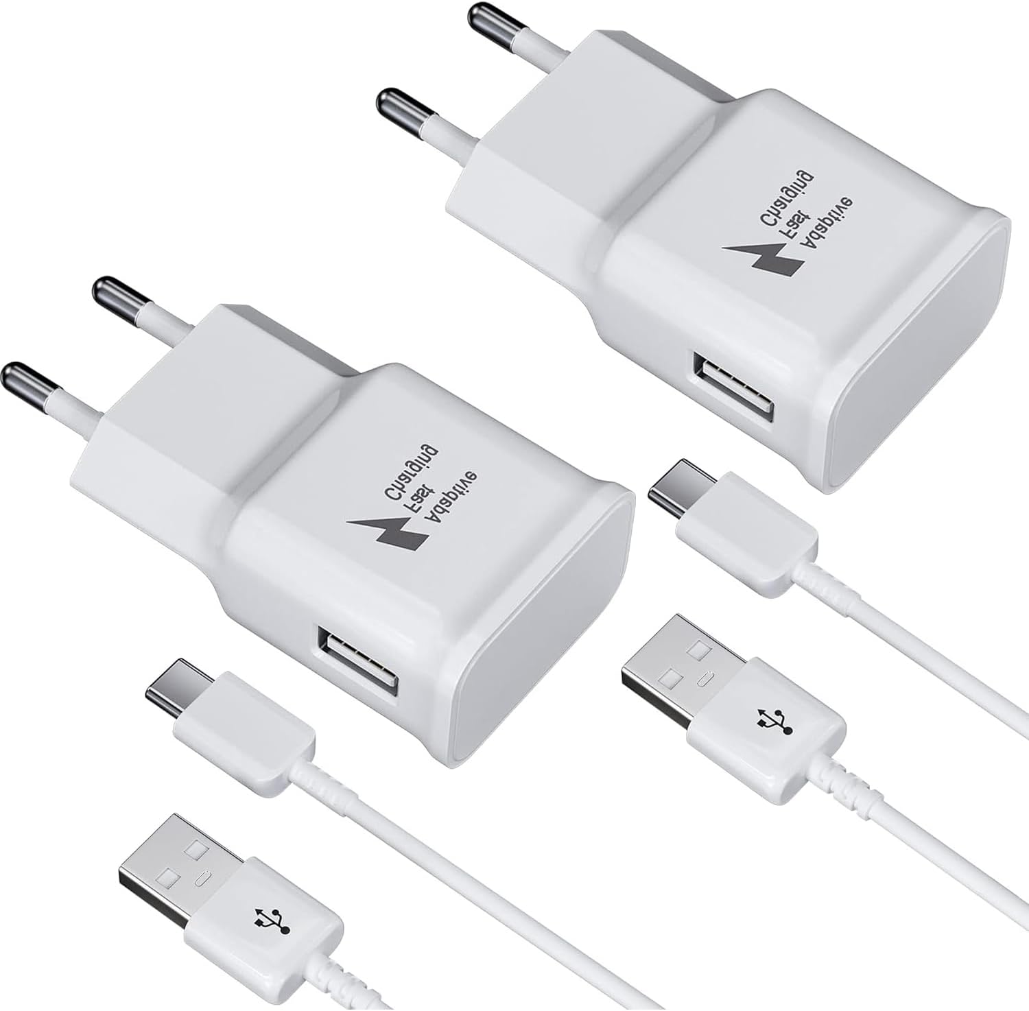 Detalle de Confezione da 2 caricabatterie USB con cavo USB-C da 1,5 m per Samsung Galaxy e altri dispositivi con ricarica rapida