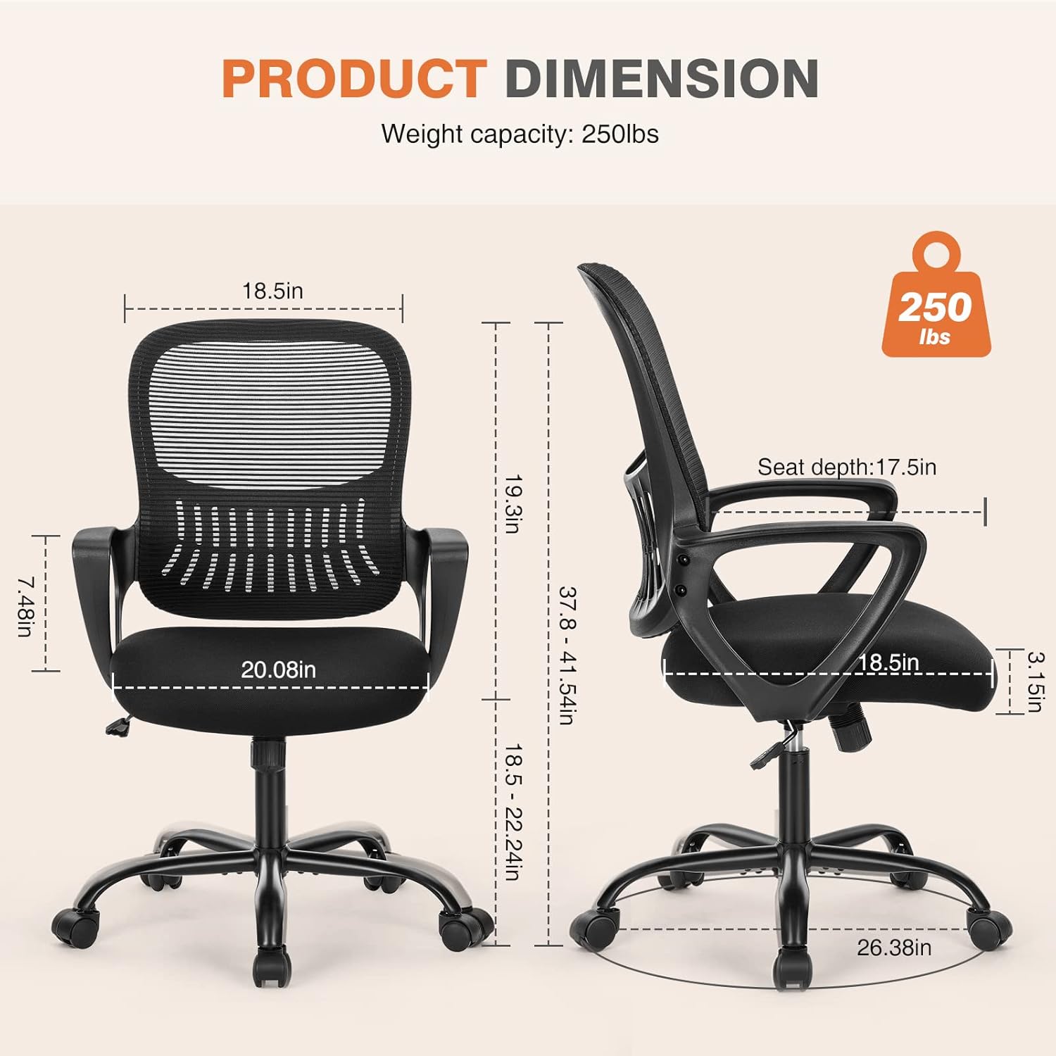 Thumbnail 1 de Sweetcrispy Home Office Managerial Executive Chair with Ergonomic Design – Mid-Back Mesh, 360° Swivel, Lumbar Support, Black