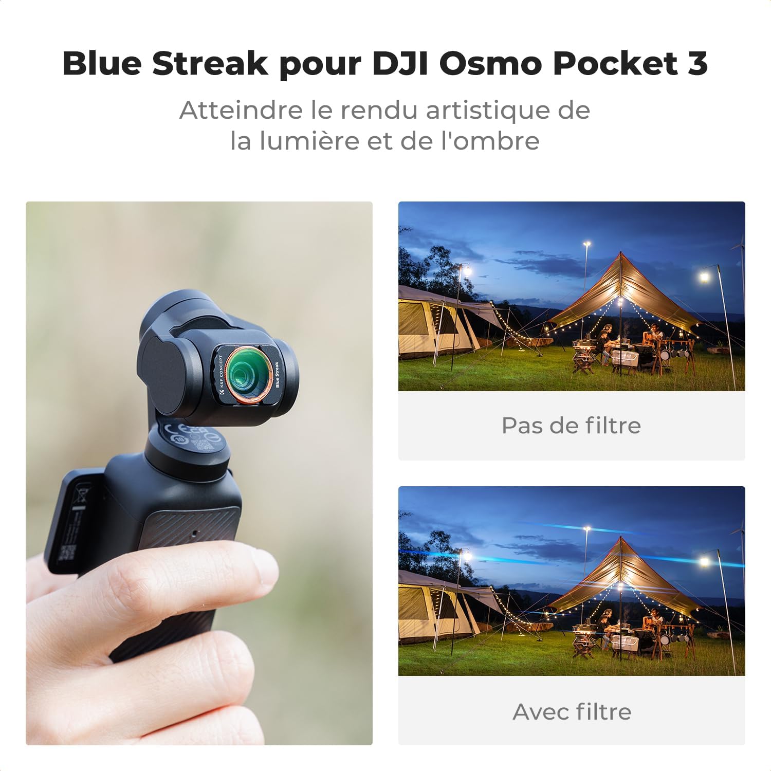 Thumbnail 3 de K&F CONCEPT Filtre 4-en-1 pour DJI Osmo Pocket 3 – Black-Mist 1/4, Natural Night, Blue Streak, Étoile + film écran