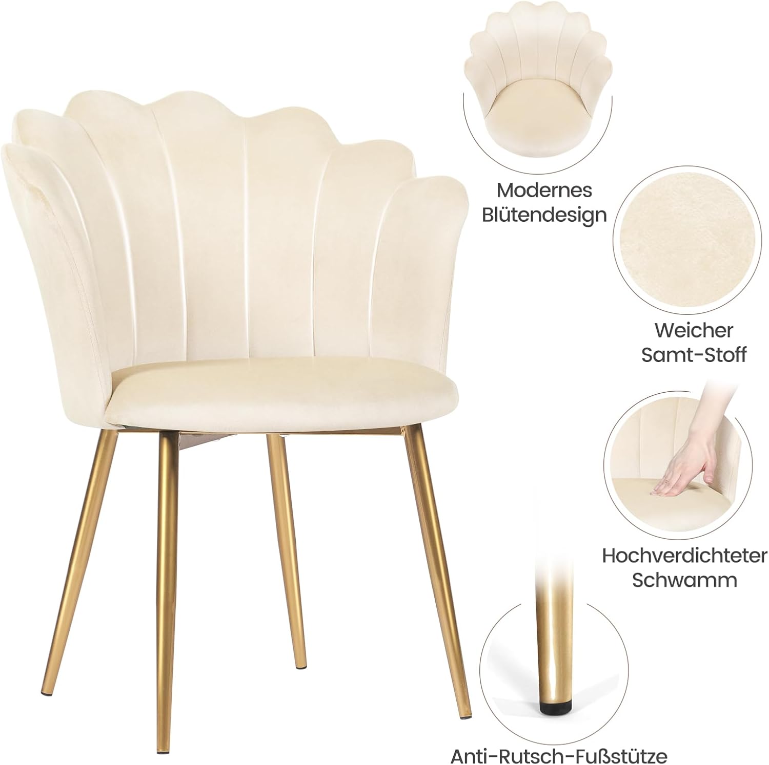 Detalle de Luxstein Sedia da toeletta: poltrona in velluto rosa con gambe dorate, imbottita e comoda