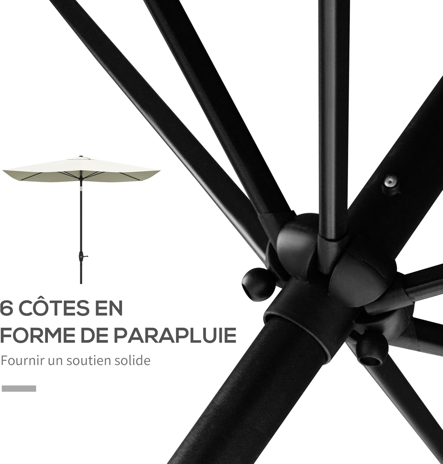 Thumbnail 4 de Outsunny parasol de jardin rectangulaire droit 2 x 3 m inclinable avec manivelle – beige