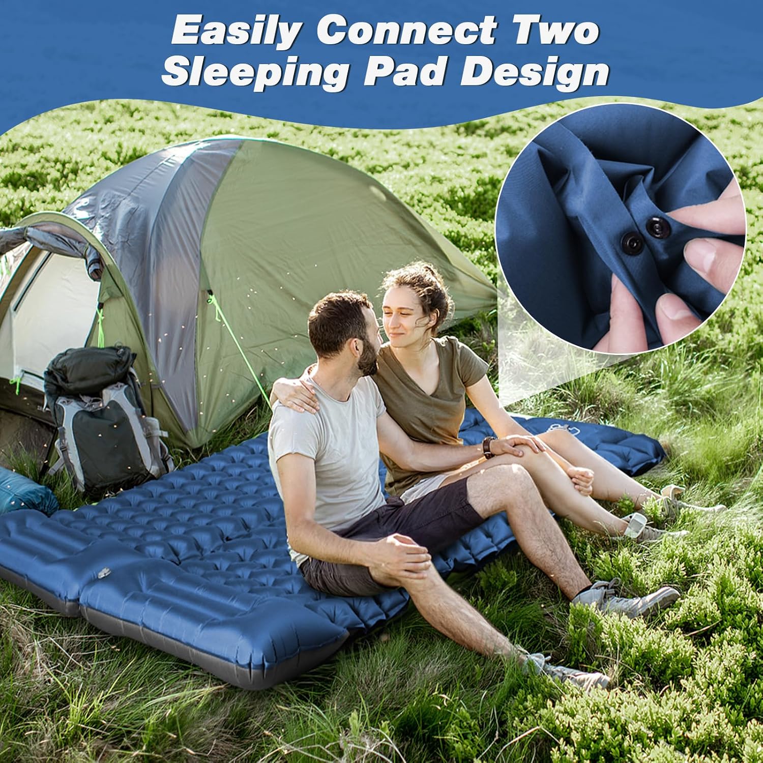 Detalle de JATEKA Isomatte Camping – Ultraleichtes, aufblasbares Schlafsystem mit integriertem Kissen und Fußpumpe