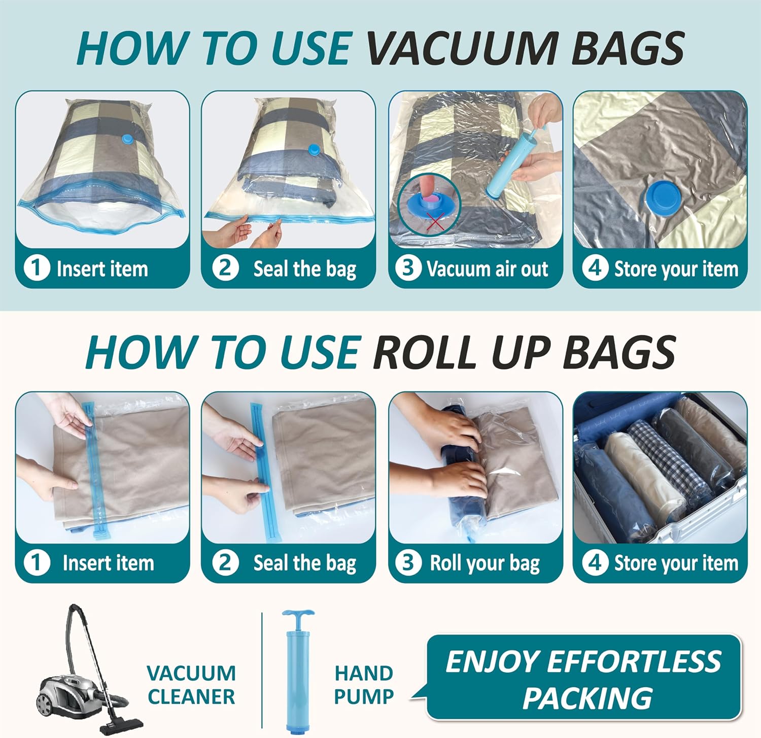 Thumbnail 6 de Cozy Essential Vacuum Storage Bags, 30-Pack with Hand Pump and 5 Sizes