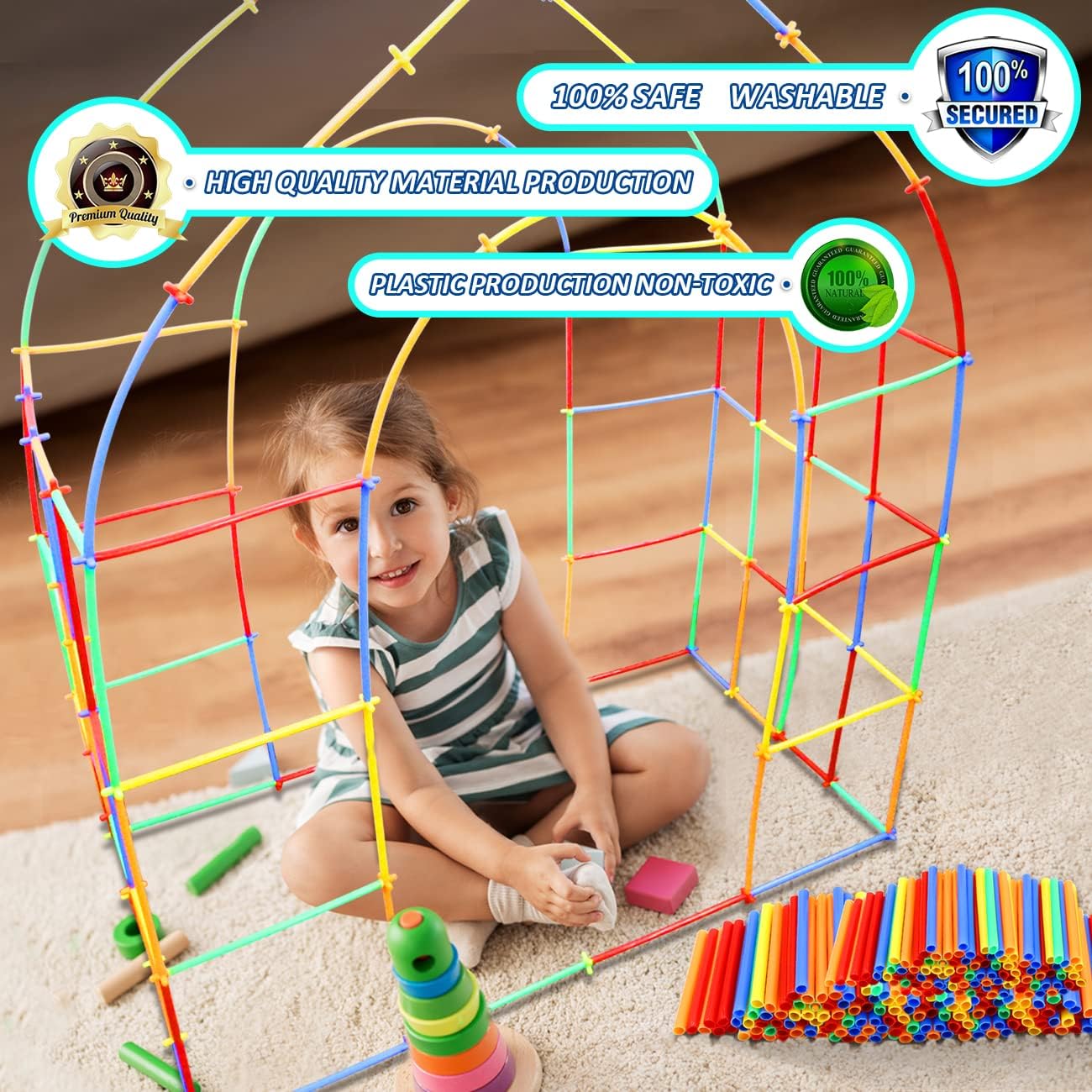 Detalle de Ggiibro Straw Constructor Toys 600Pcs STEM Building Kit with Storage Box