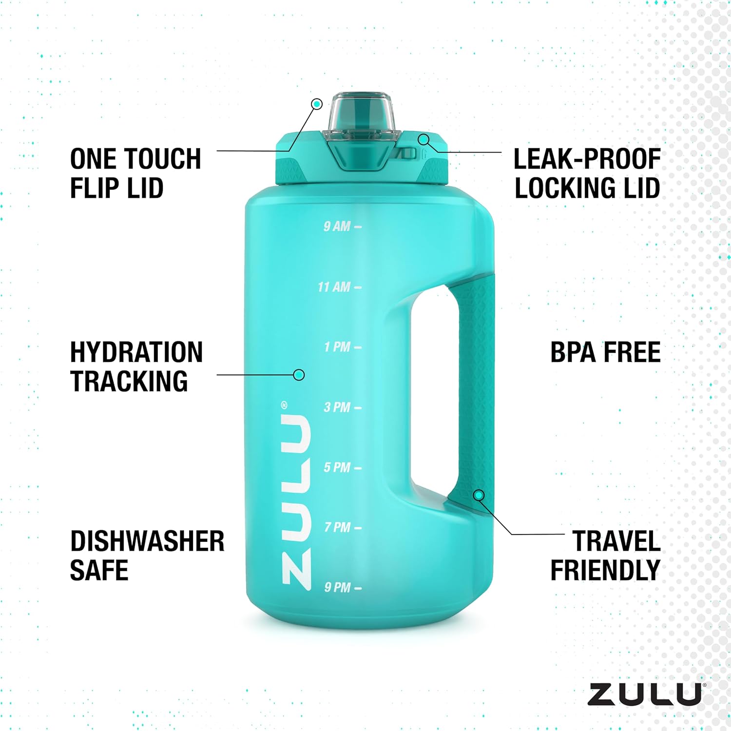 Detalle de Goals Half Gallon Water Bottle with Straw (Hydra 64oz) — Flip Lid, Locking Straw, Dishwasher Safe