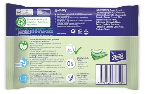 Detalle de Tempo Feuchte Toilettentücher "Sanft & Sensitiv" Megapack – 16 x 42 Tücher, Aloe Vera, pH-hautneutral, dermatologisch getestet