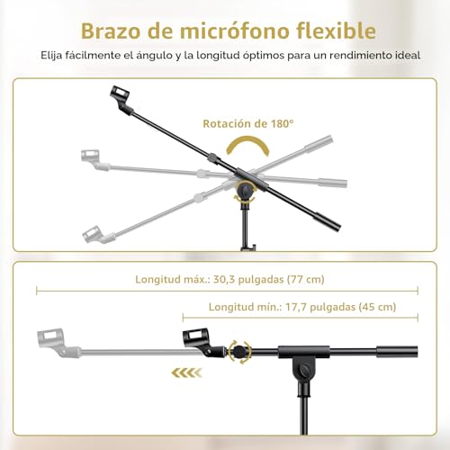 Detalle 2 de TONOR T35: Soporte de micrófono con trípode robusto, brazo ajustable y soporte para tablet/ móvil