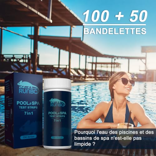 Detalle 2 de RUNBO 7 en 1 Testeur pour Eau de Piscine et Spa – 150 bandes