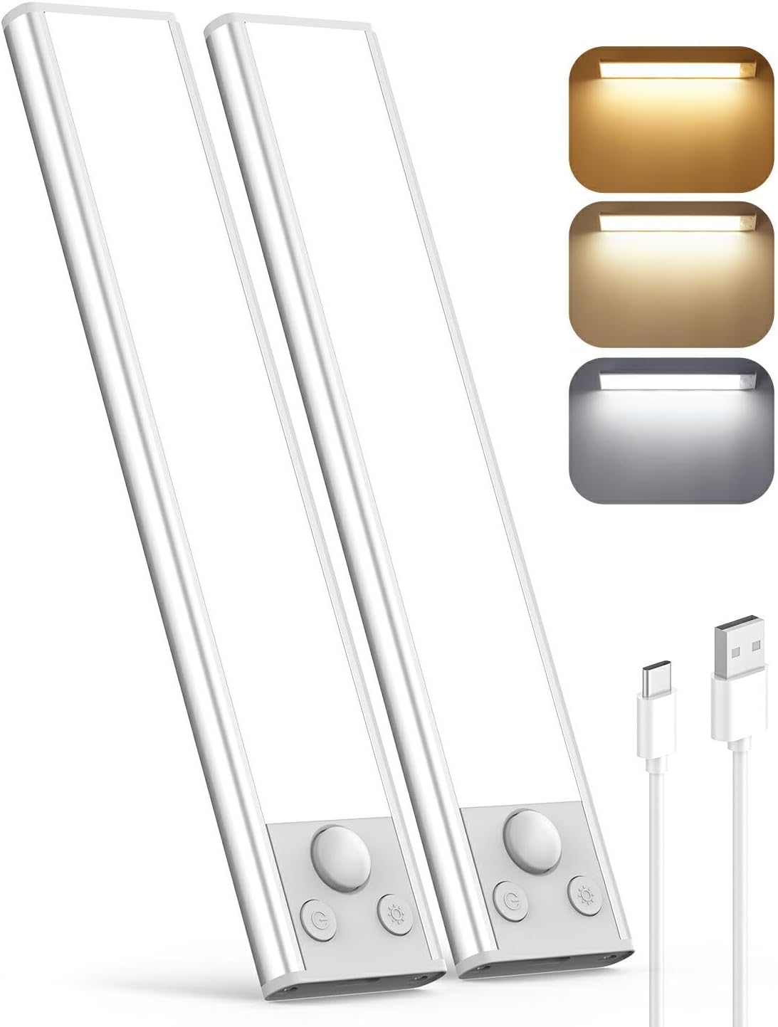 Detalle de Demkia Schrankbeleuchtung Unterbauleuchte Küche mit Bewegungsmelder, LED Akku (2000 mAh), 3 Farbtemperaturen und USB