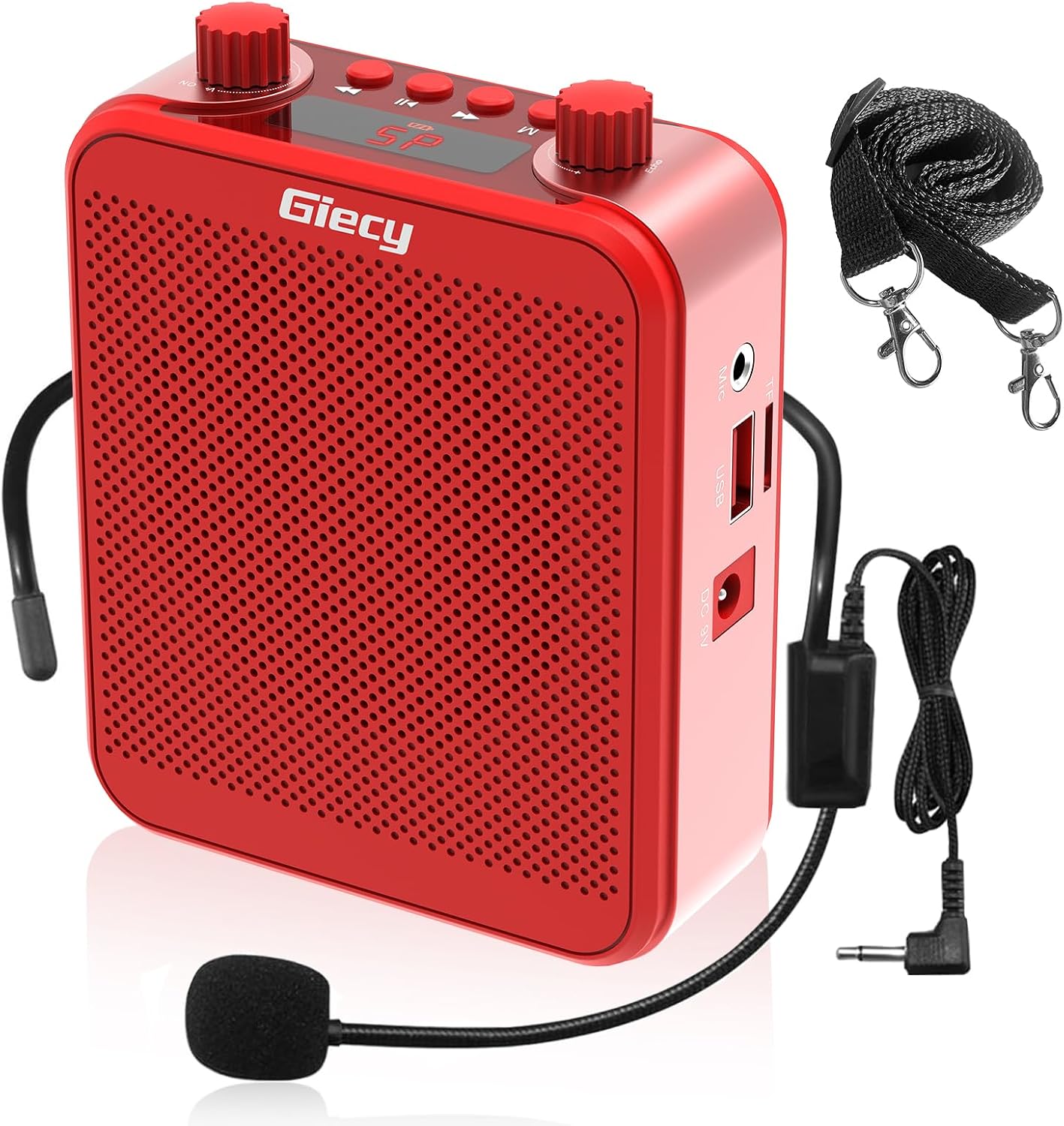 Detalle de Amplificateur de voix portable Giecy avec micro casque 30W, batterie rechargeable 2800 mAh
