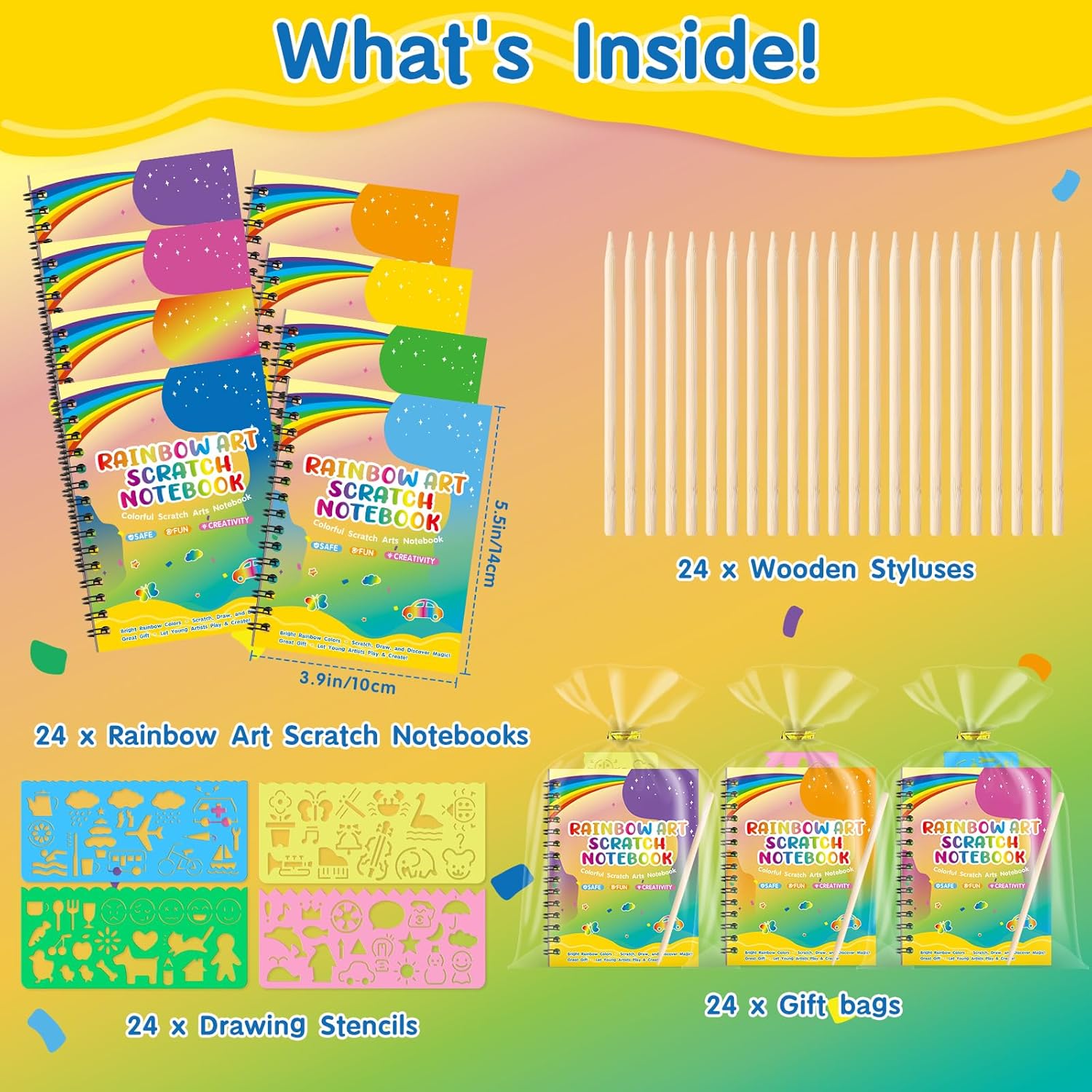 Thumbnail 1 de YSCare Scratch Arts 24-Pack Party Favors for Kids: Rainbow Scratch Notebooks & Craft Kit