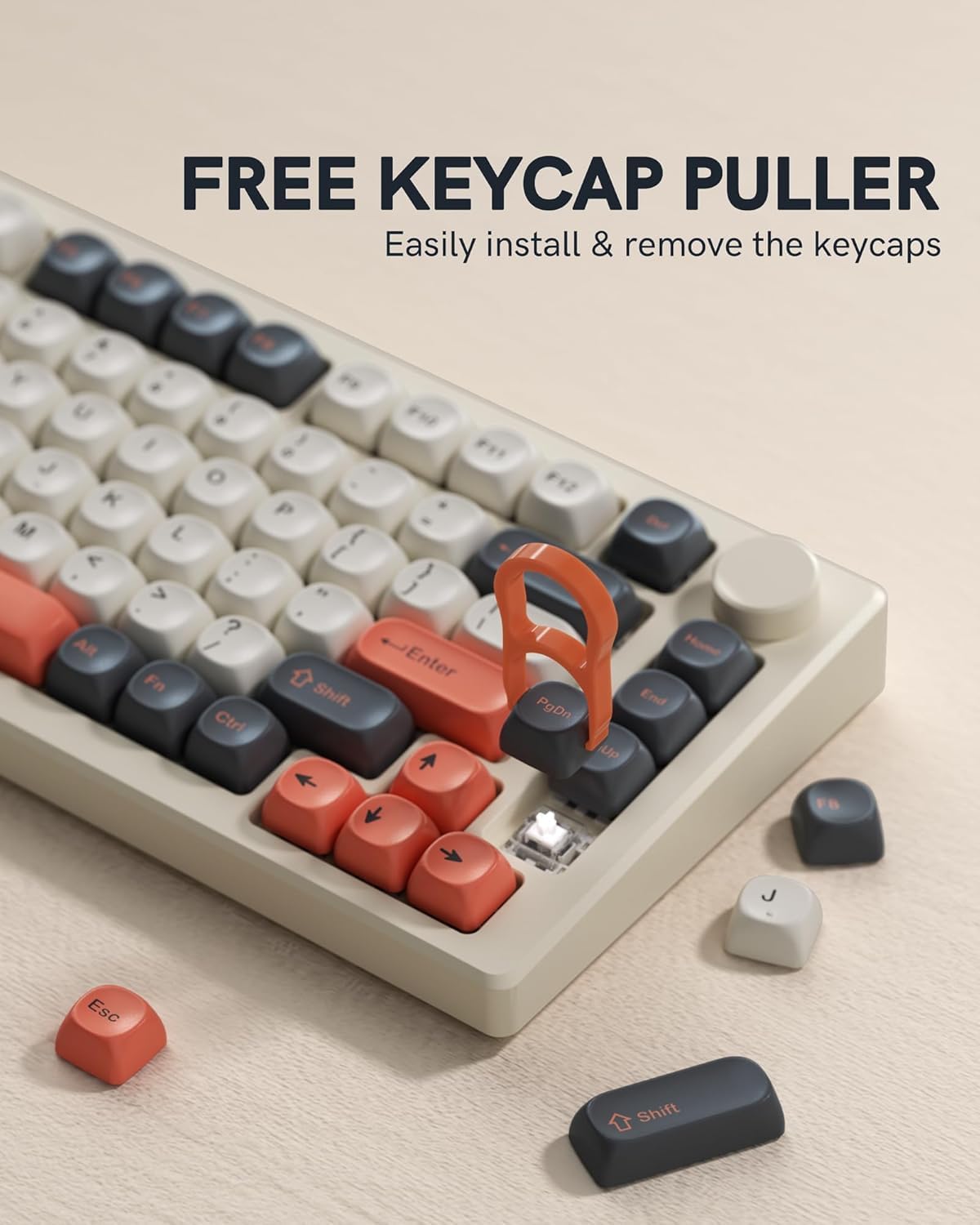 Detalle de Keymatic Kc-001 109-Key MOA Keycap Set, Dye-Sublimated Vintage Gray-Orange