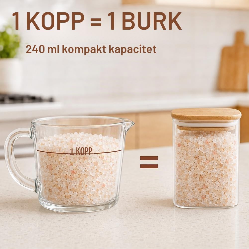 Detalle de ComSaf kryddburkar 240 ml, 6-pack – rektangulära glasburkar med bambulock
