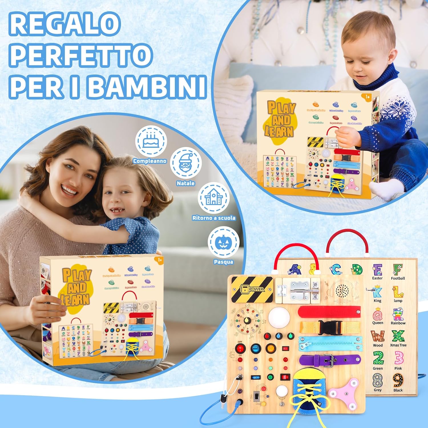 Thumbnail 5 de Konijiwa busy board Montessori 23 in 1 in legno con luci LED e 15 interruttori