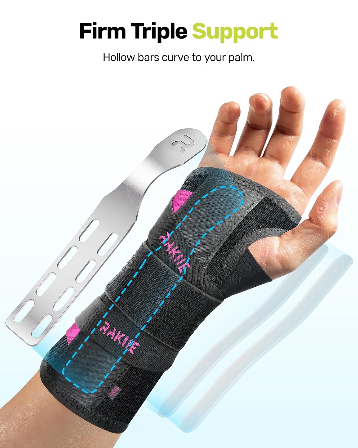 Thumbnail 1 de Rakiie ESP016 Right Wrist Brace, Medium, Pink, Breathable 3-Stay Support
