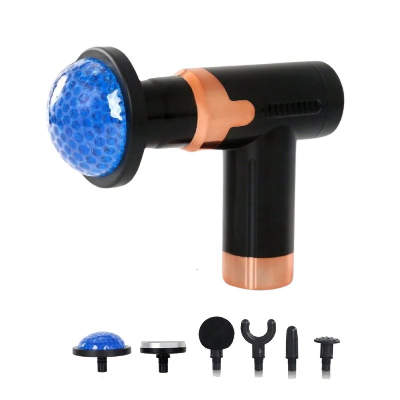 Klack pistola de masaje con compresión de calor o frío y 6 cabezales (negro)