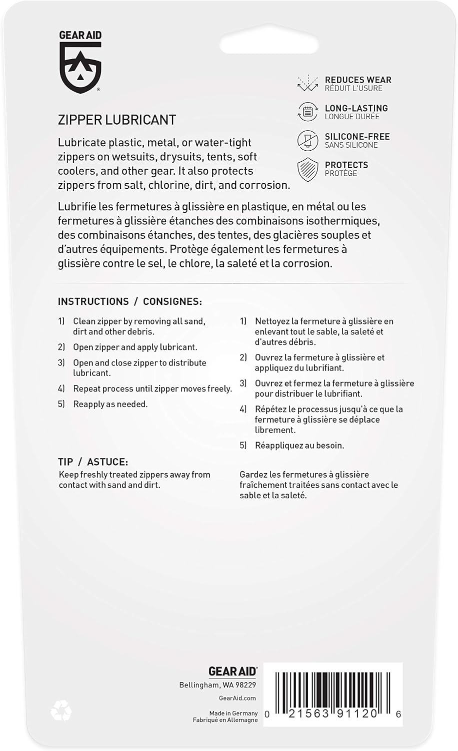 Detalle de Gear Aid 91120 Zip Tech onderhoudsstift voor water- en luchtdichte ritsen
