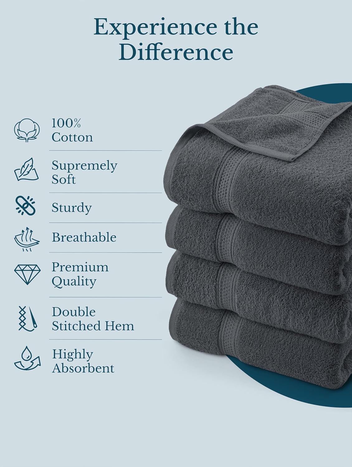 Detalle de Utopia Towels UT0563 4-Pack Cotton Bath Towels, 27 x 54 in, 600 GSM