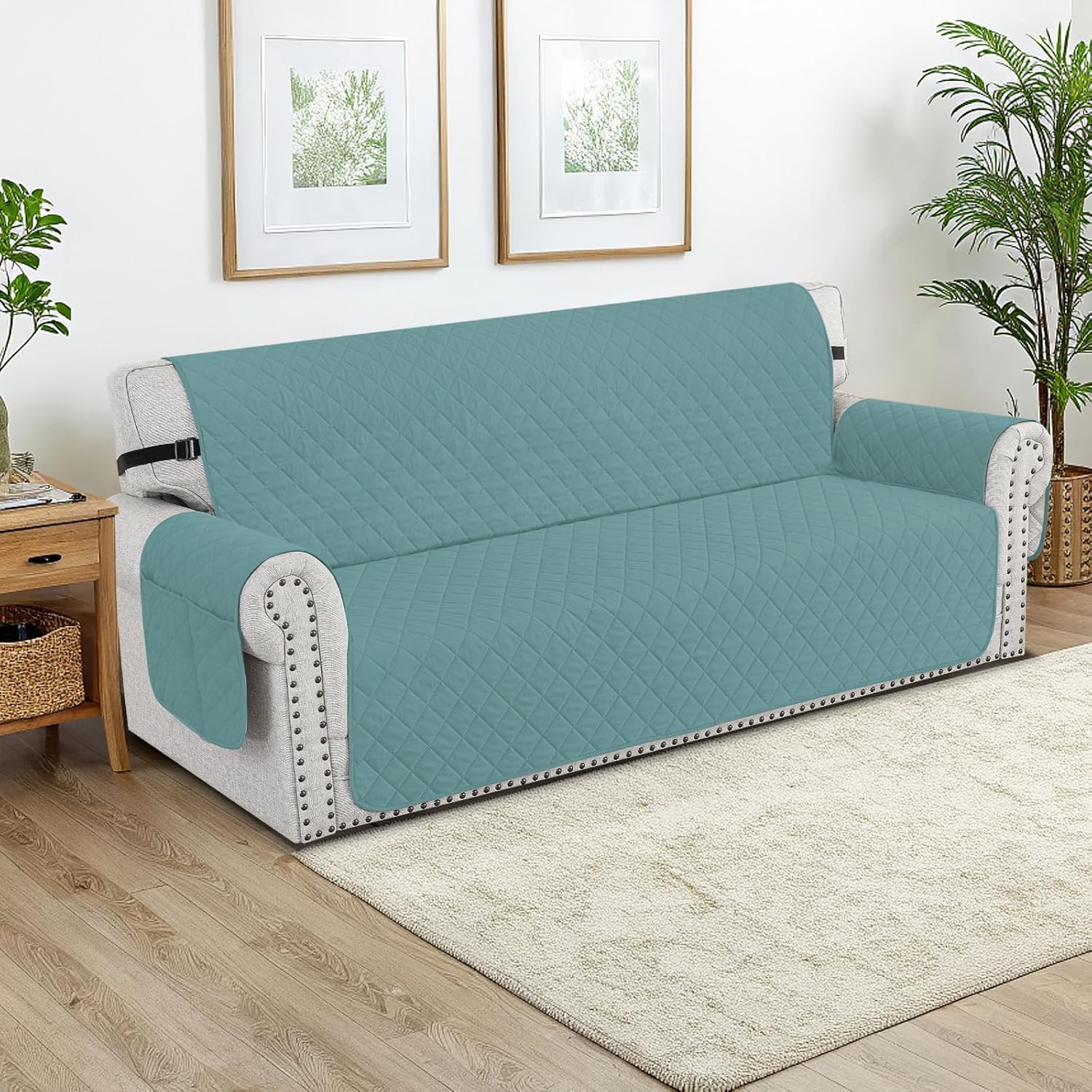 Detalle de Housse de Canapé CYCMACO Imperméable 2 Places avec Accoudoirs – Bleu Clair