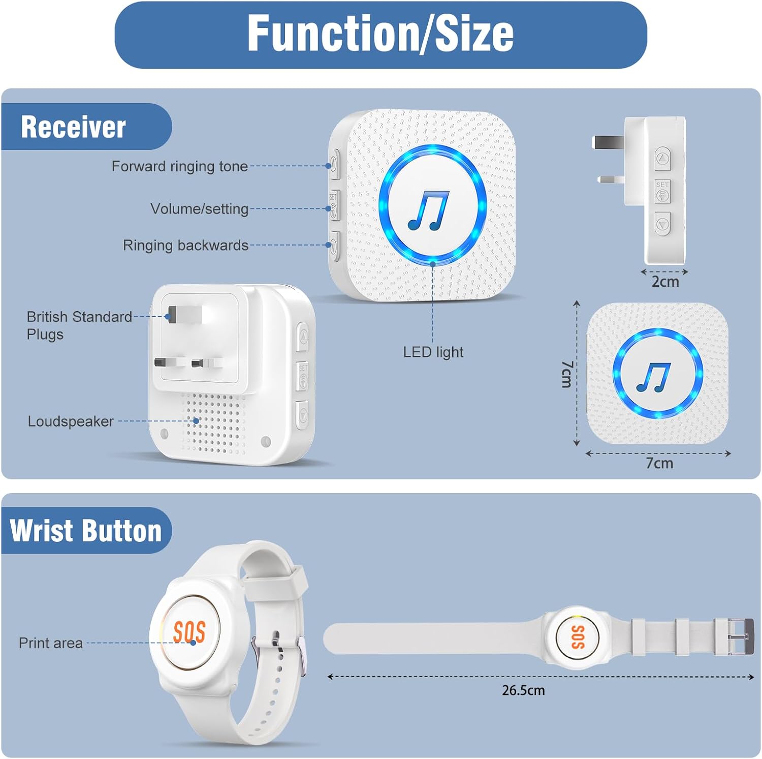 Thumbnail 6 de ChunHee Personal Alarm System for Elderly – Waterproof Call Button & Receiver (1 receiver, 1 wrist button)