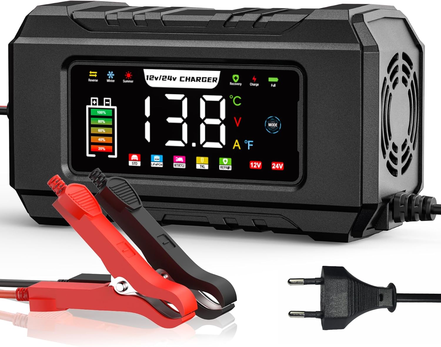 Detalle de Caricabatterie Husgw 12V/24V 15A-8A con display a colori: ricarica sicura per auto, moto, camion e barche