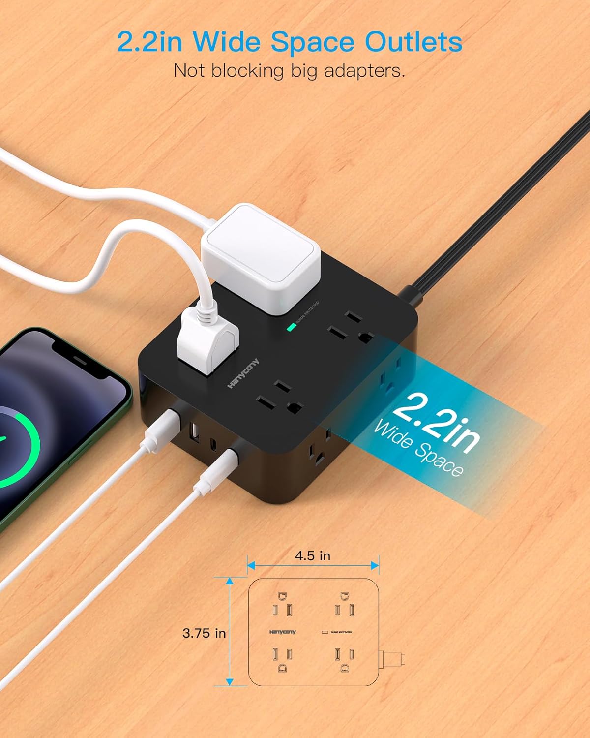 Thumbnail 4 de HANYCONY 5Ft Surge Protector with 8 Outlets ๐