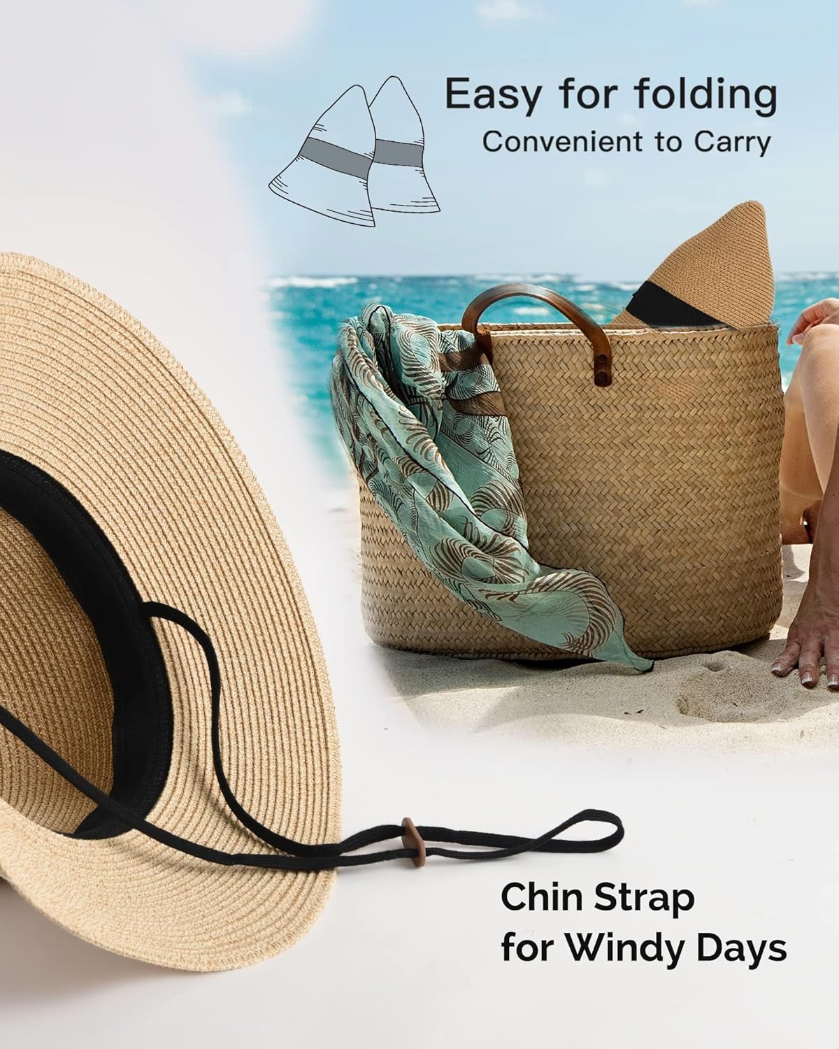 Thumbnail 2 de FURTALK Damen Sonnenhut mit UPF 50+ und breiter Krempe – faltbarer Strandhut aus Papierstroh