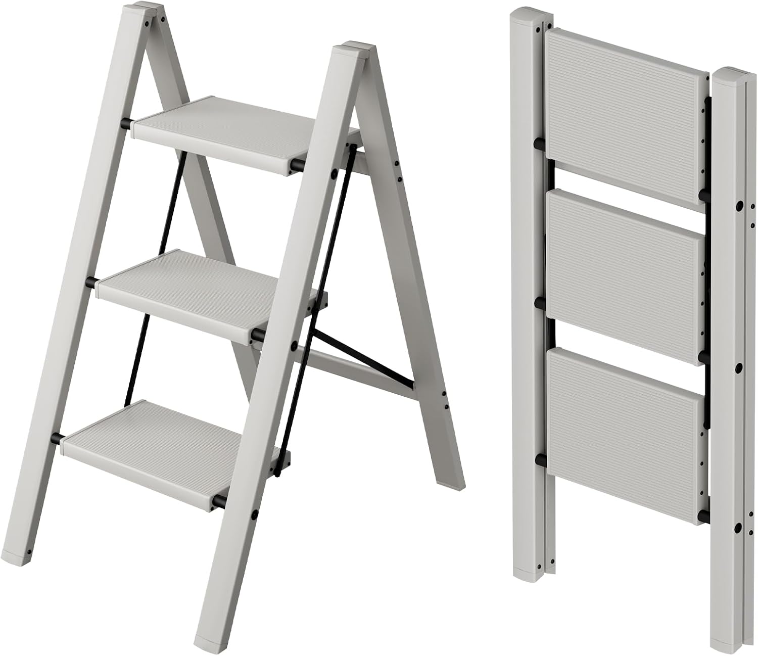 Detalle de taranta L0203 3-Step Aluminum Step Stool, Foldable, Misty Gray, 330 lb Capacity