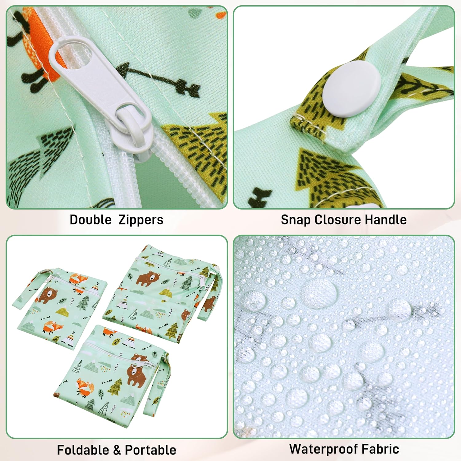 Thumbnail 2 de Zocipro Wetbag Set (3 Stück) für Stoffwindeln – Nass- und Trockenbeutel mit Reißverschluss für Kindergarten, Reisen & Pool