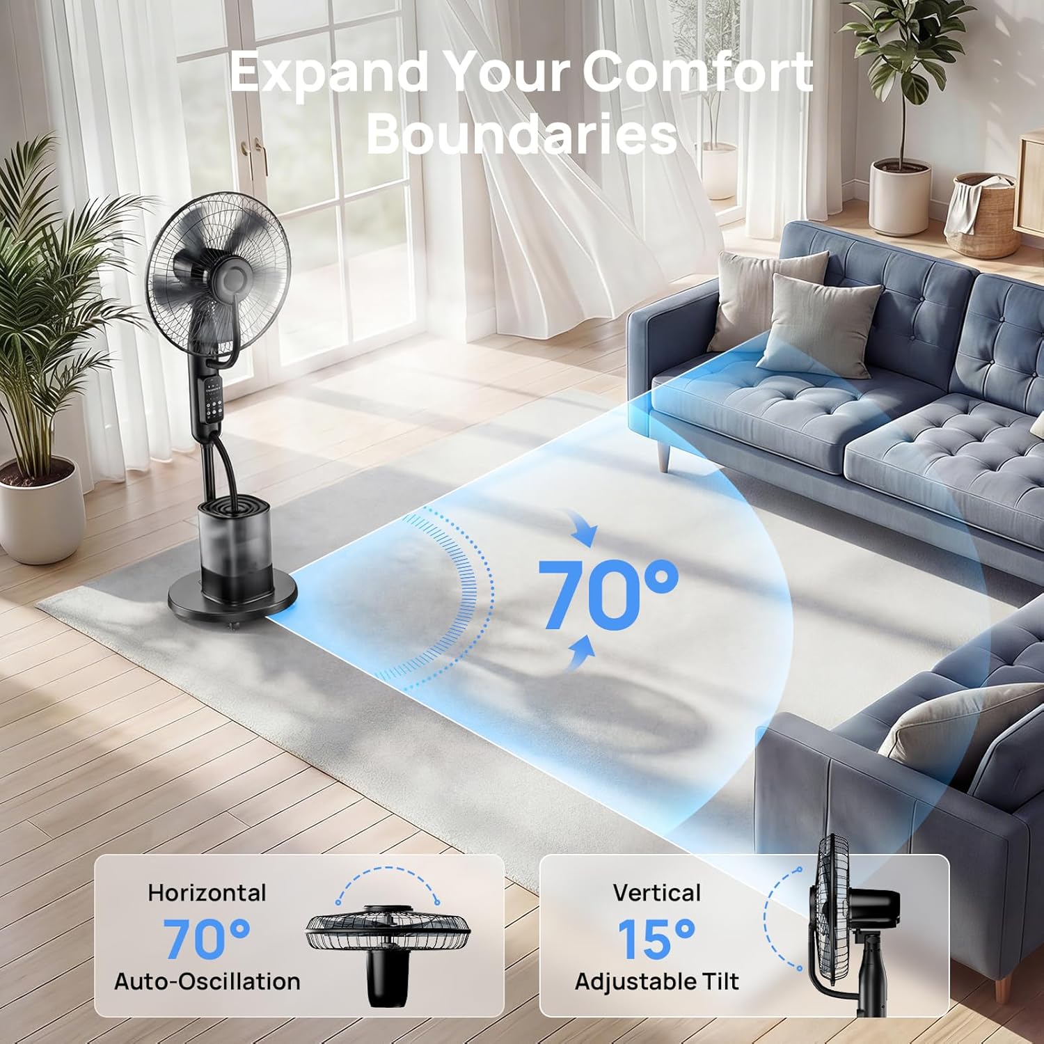 Thumbnail 6 de NebulaFlow Mist Fan (2026 Upgraded) 4L Large Tank – 5 Speeds, 3 Modes, Remote & Oscillating Pedestal Fan