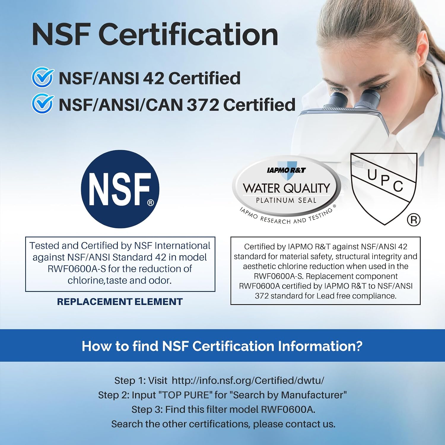 Detalle de ICEPURE RWF0600A Refrigerator Water Filter, 3-Pack, NSF/ANSI 42 & 372